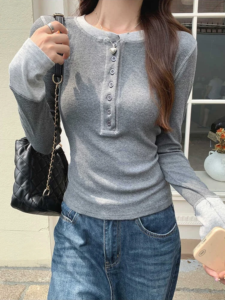 Women Top Fashion - Y2K Patchwork Tişört 2025, Kontrast Renkli