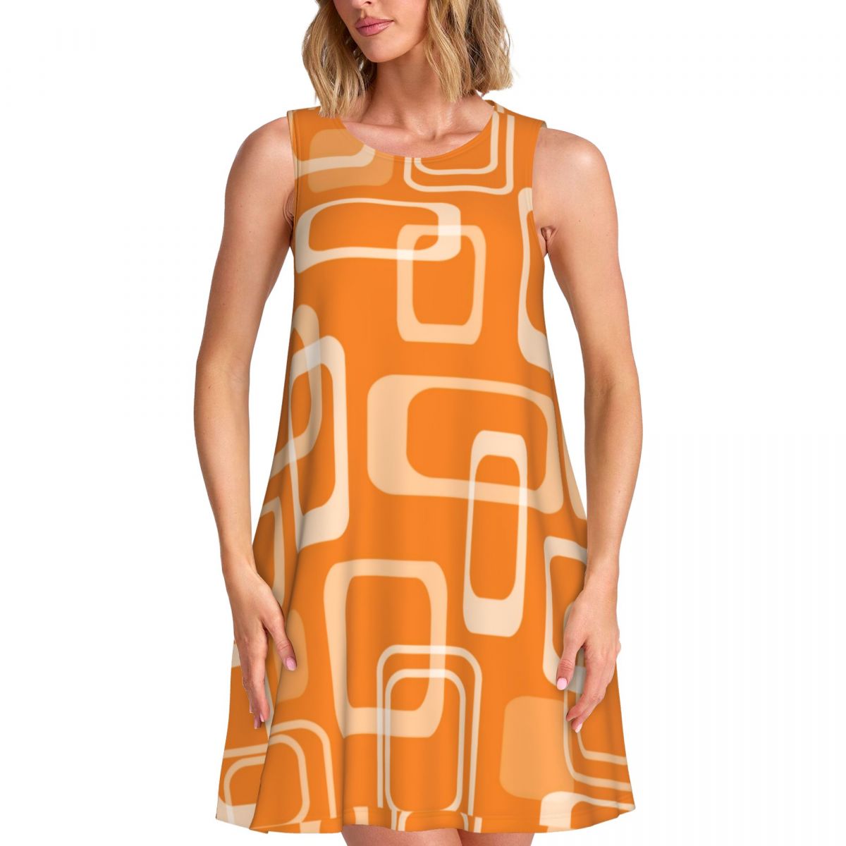 Women'S Fashion Of The 60S - Turuncu Retro Mod Elbise 60'lar Kare