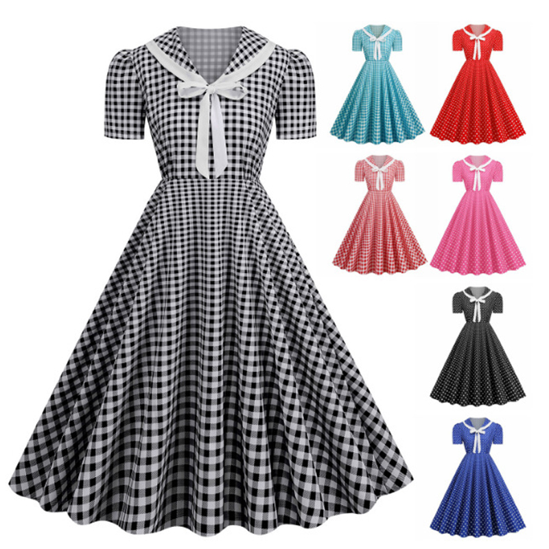 Women'S Fashion Of The 60S - Polka Dot Baskılı Vintage Büyük askı