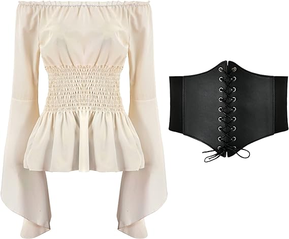 Belted Shirt Dress - Bayan Rönesans Bluz Üstleri Korse Siyah