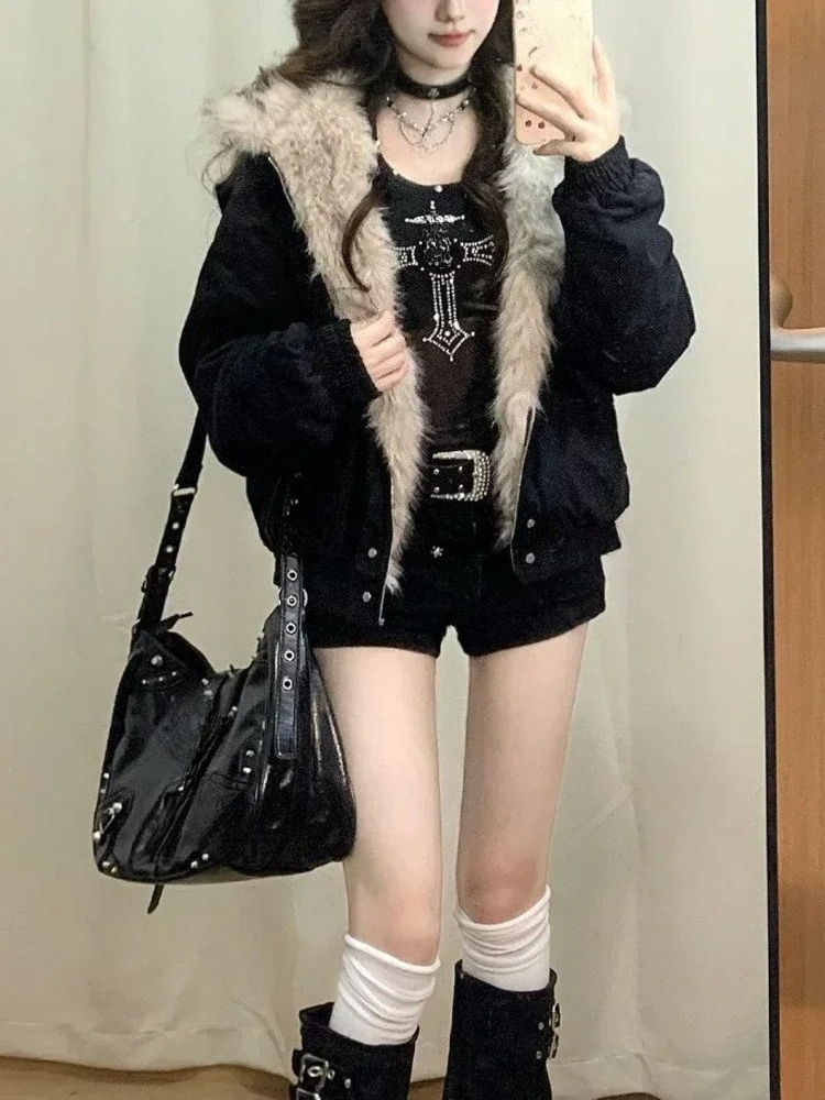 Y2k Gotik Vintage Siyah Fermua - Women'S Fashion Zip Up Hoodies incelemesi ve fiyatı