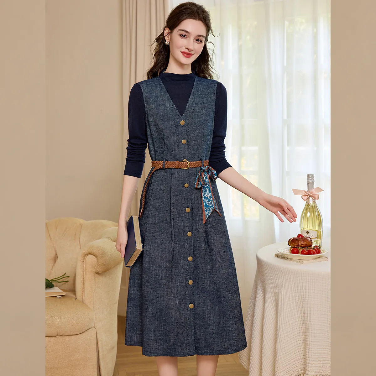 LOUISYAO Yüksek Yaka Üst ve El - Belted Shirt Dress incelemesi ve fiyatı