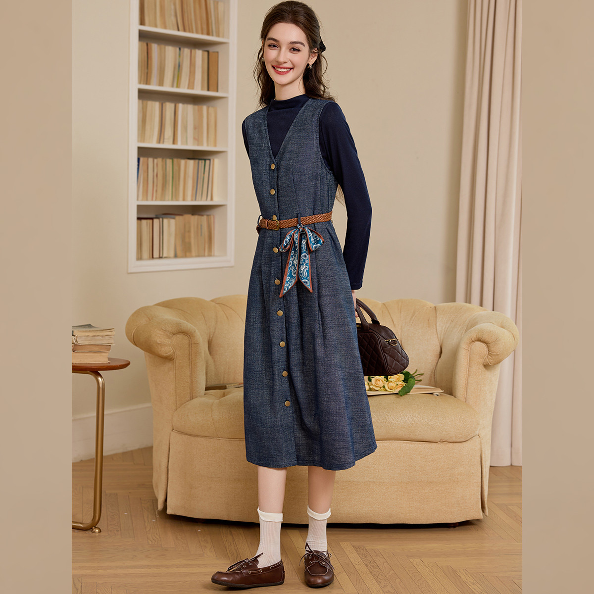 LOUISYAO Yüksek Yaka Üst ve El - Belted Shirt Dress incelemesi ve fiyatı