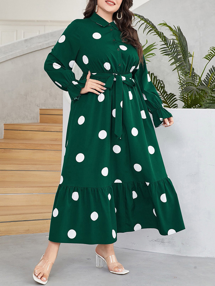 GIBSIE Büyük Beden Puantiyeli  - Belted Shirt Dress incelemesi ve fiyatı