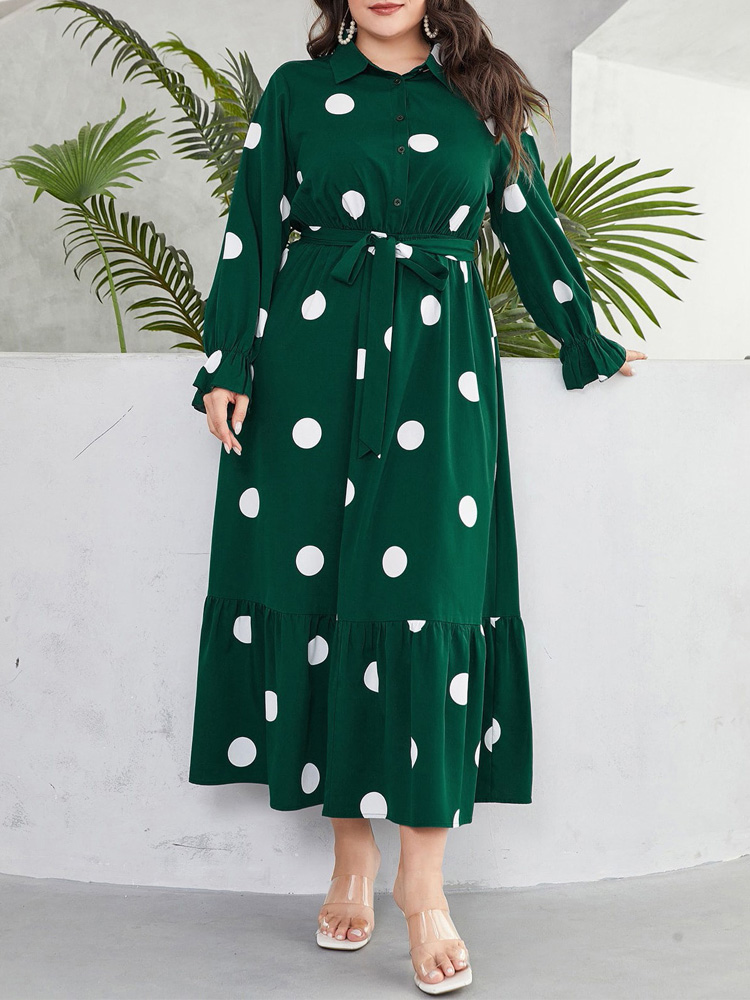 GIBSIE Büyük Beden Puantiyeli  - Belted Shirt Dress incelemesi ve fiyatı