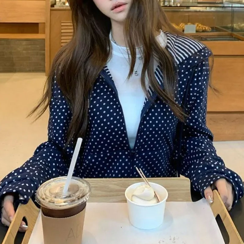 Kore Polka Dot Rahat Baskılı K - Women'S Fashion Zip Up Hoodies incelemesi ve fiyatı