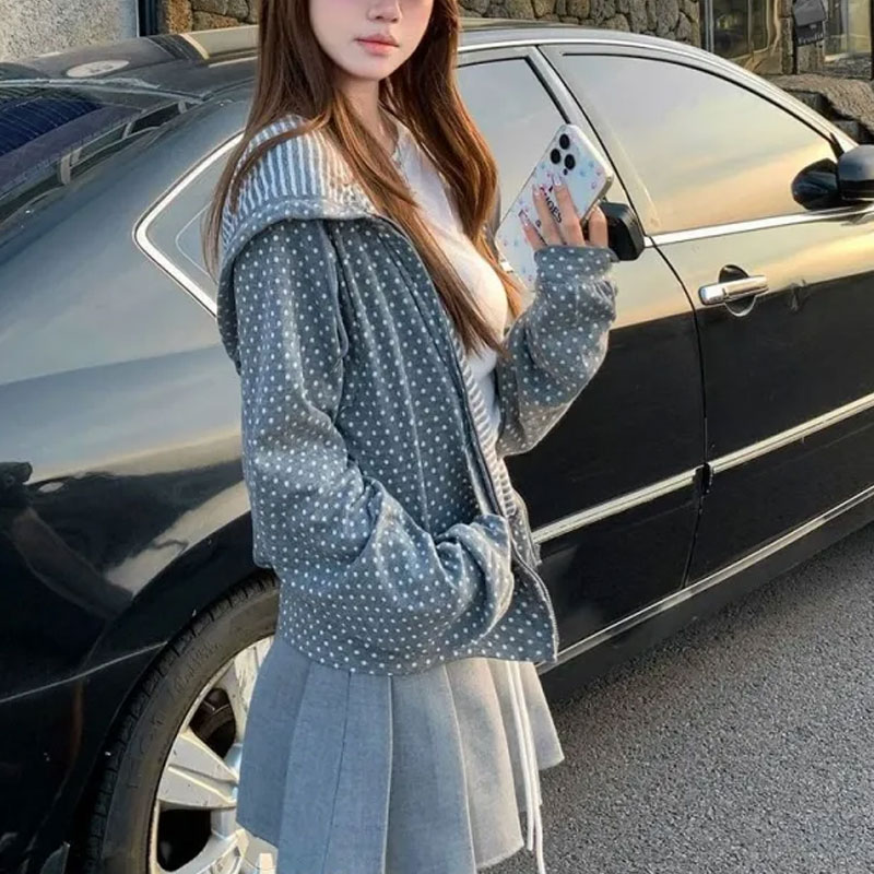 Kore Polka Dot Rahat Baskılı K - Women'S Fashion Zip Up Hoodies incelemesi ve fiyatı