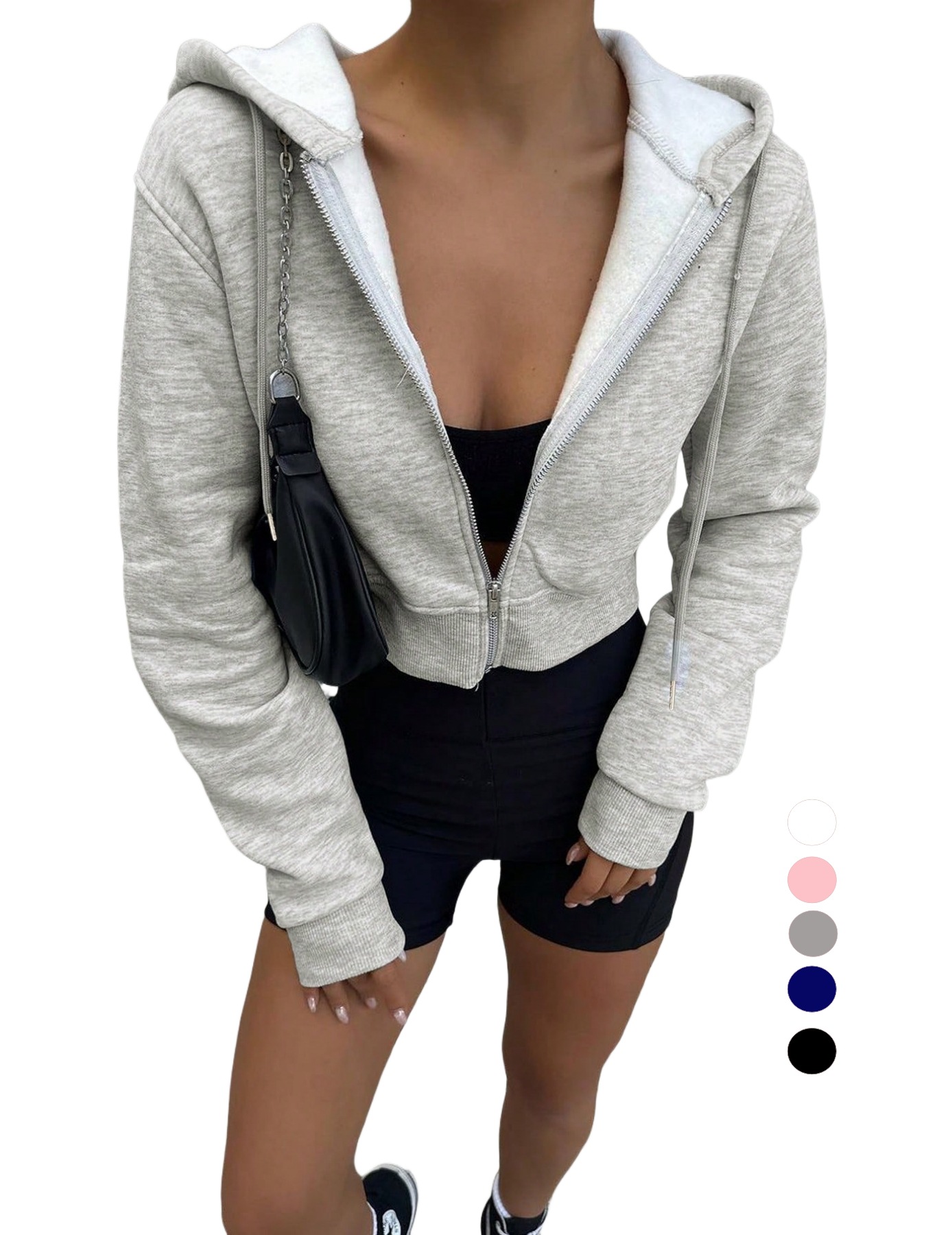 Kadın Gri Kırpılmış Fermuarlı  - Women'S Fashion Zip Up Hoodies incelemesi ve fiyatı