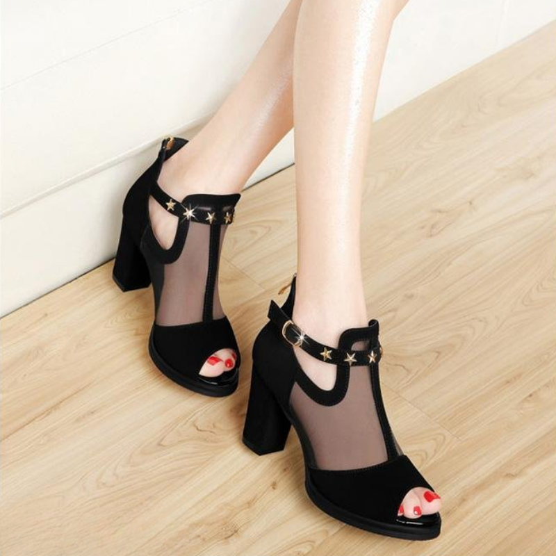 Fileli Peep Toe Blok Topuklu K - Women'S Fashion Korea incelemesi ve fiyatı